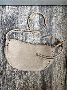 Taupe Leather Crossbody Bag with Gold Hardware